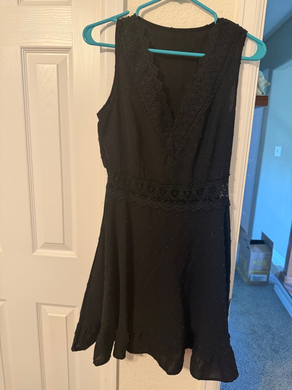 Black Lace-Trim Sleeveless Dress